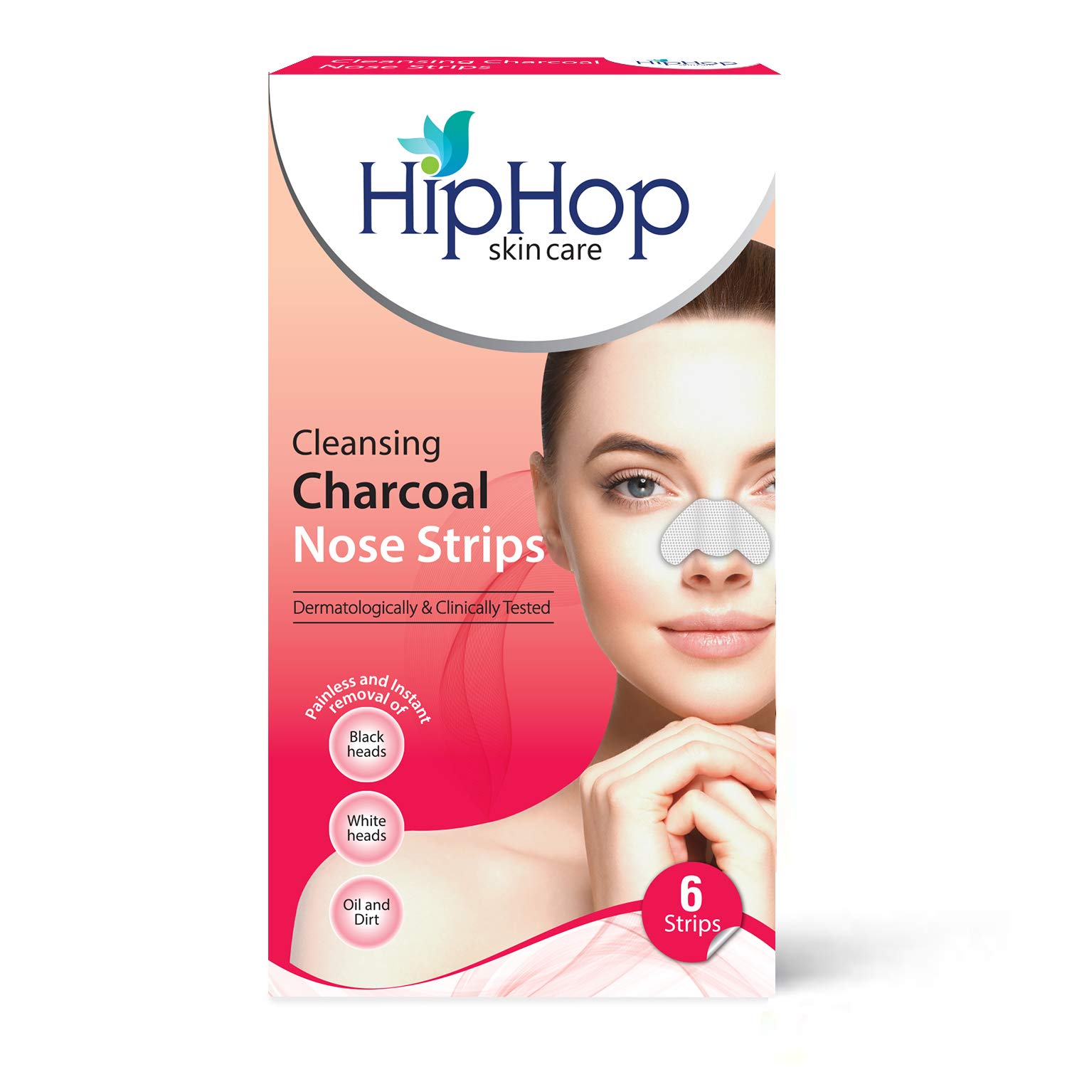 HipHop Skin Care Cleansing Charcoal Nose Strips (6 Strips), Blackheads, Whiteheads Remover, Pore Cleanser, with Natural Extracts, for Women, All Skin