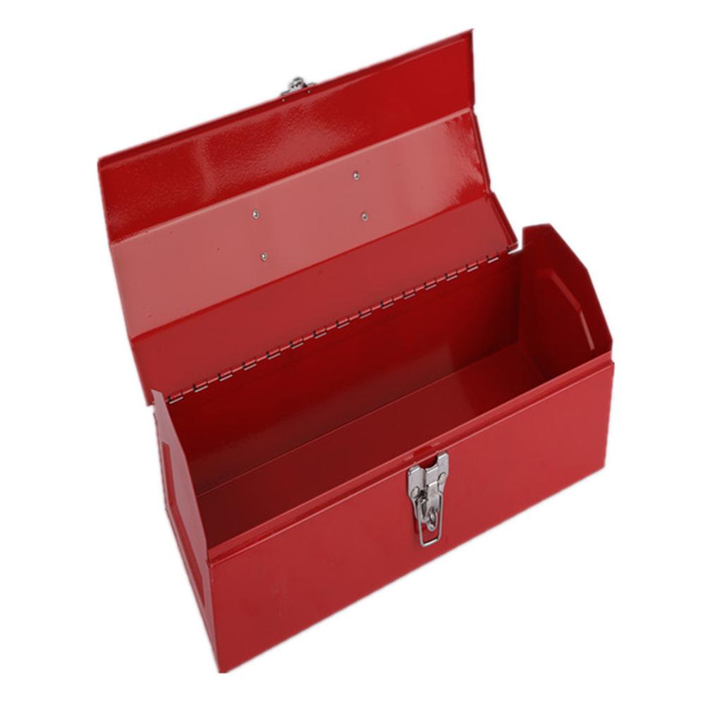 Portable Red Metal Tool Box Hip Roof Style Tool Organizers for Mechanics and DIY Enthusiasts with Single Layer Design