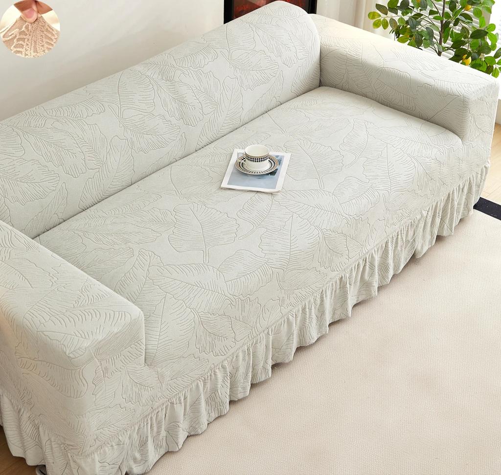 Non-slip Stretch Couch Cover 1/2/3/4 Seater Jacquard Solid Color Sofa Cover With Skirt for Bedroom Office Living Room Home Decor