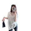 Slack Snowflake Texture Curled V-neck Short-sleeved T-shirt Women's Summer New Lazy Wind Versatile Thin Top