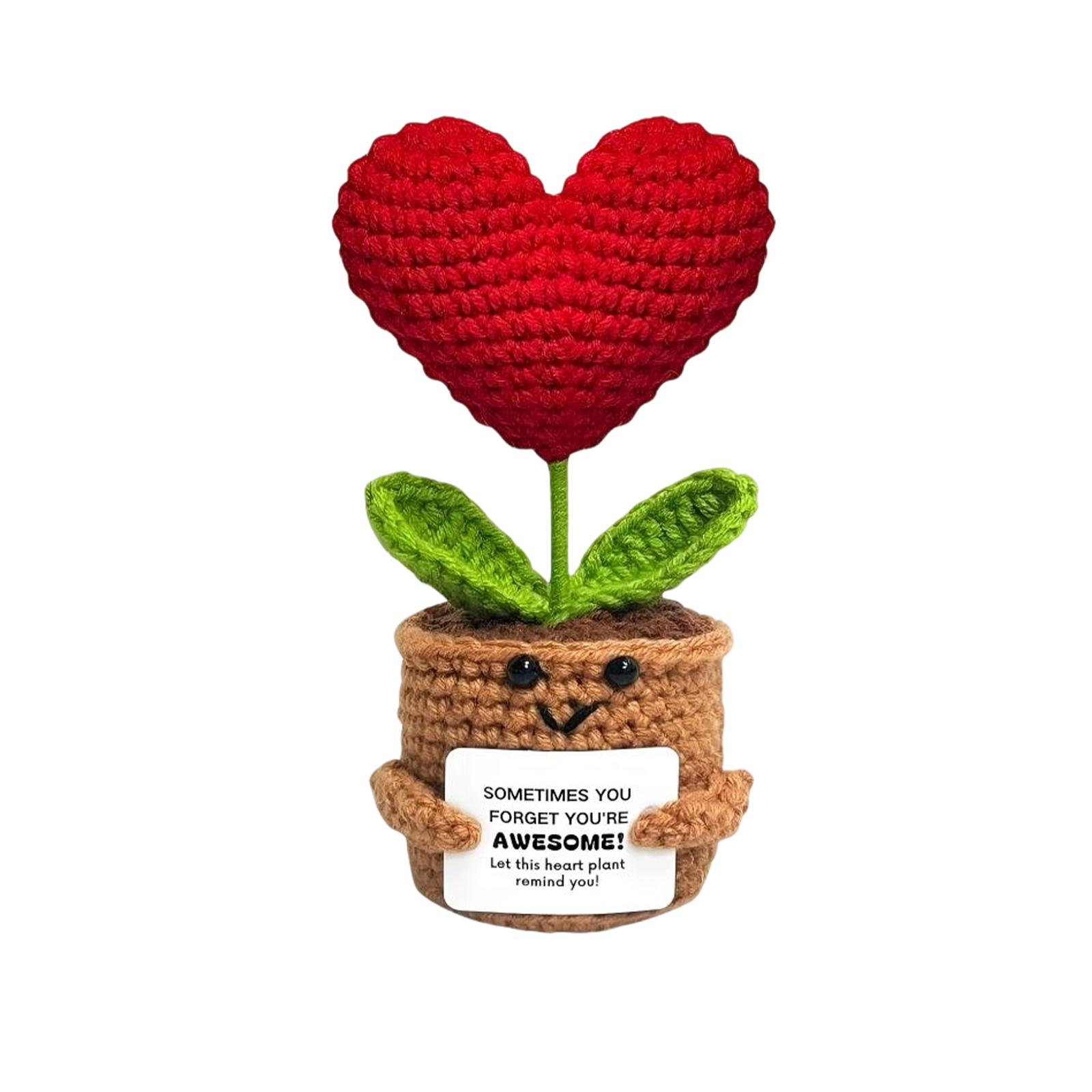 Hand-crocheted Yarn Heart Potted Plant Decoration