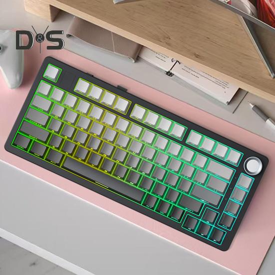 Teclado mecânico compatível com Bluetooth/2.4G/Tipo C com fio, três modos de conexão, troca a quente de teclas completas, 81 teclas