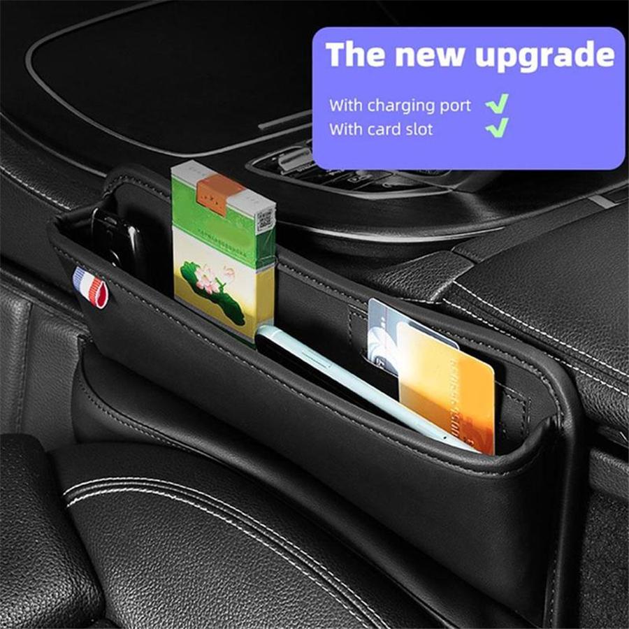 1PC Car Console Side Seat Gap Filler Storage Box PU Leather Front Seat Organizer
