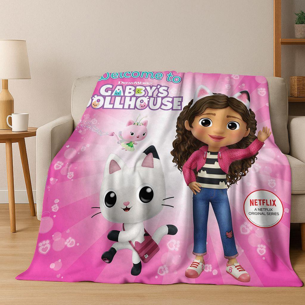 Süßes Gabby's Puppenhaus Cartoon Mädchen Kinder Flanelldecke Weiche Warme Überwurfdecke für Bett Schlafzimmer Zimmer Wohnzimmer Weihnachtsgeschenk