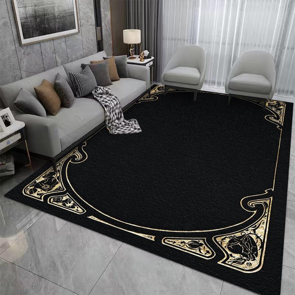 Alfombra Vintage Turca Gótica Bohemia Área Sala de Estar Sofá Dormitorio Decoración Rústica Alfombra Negra Decoración del Hogar Alfombra Retro