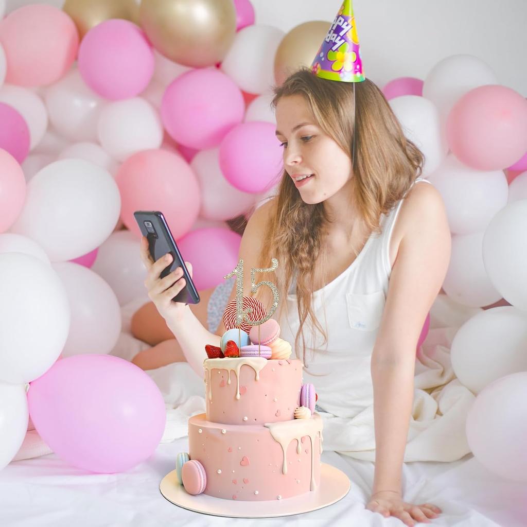 1 PCS Gold 15 Cake Topper Number 15 Cake Decoration Gold Rhinestone Cakes Toppers Decoration Crystal Happy 15th Birthday Cakes Sparkly Bling Alloy