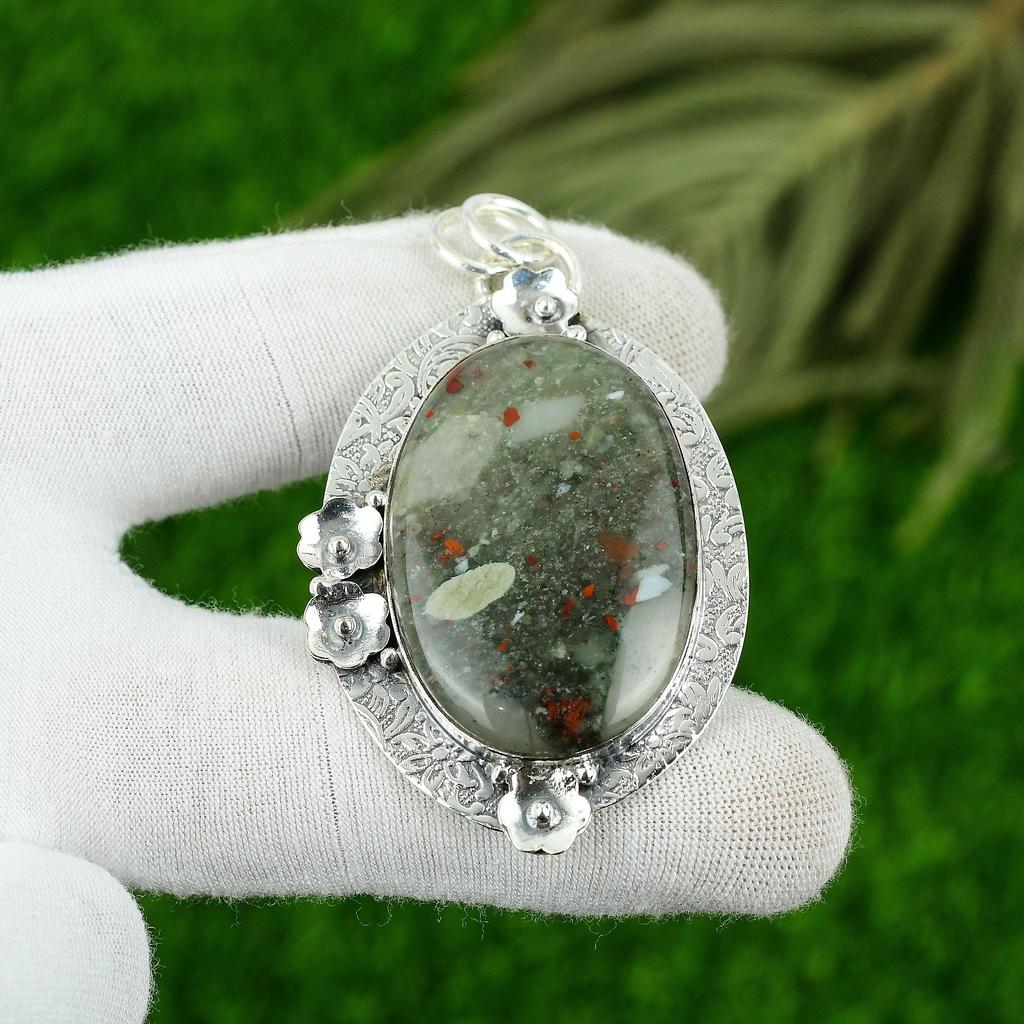 Natural Tabu Jasper Gemstone Pendant Handmade 925 Sterling Silver Indian Jewelry