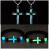 Luminous Volcano Stone Bead Bracelet Retro Cross Bangle Geometric Men’s Beaded Bracelet  Party