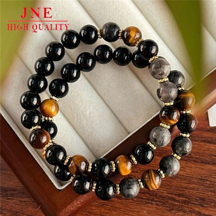 National Style Retro Maillard Style Natural Black Agate Tigereye Map Stone Bracelet
