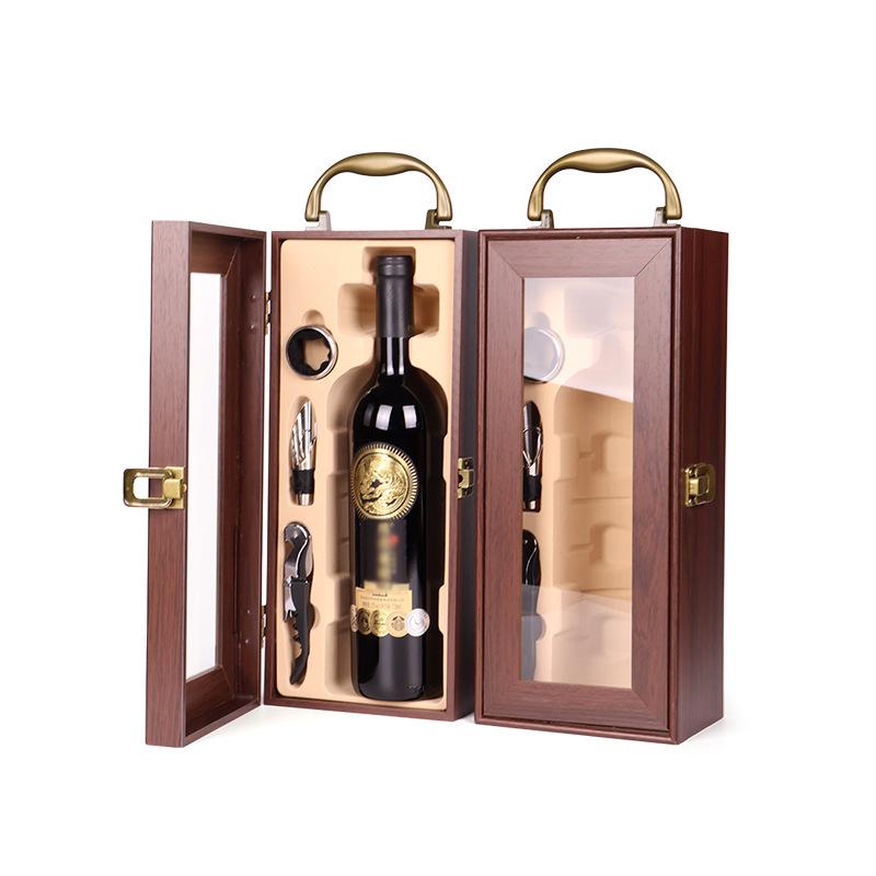 Elegant Retro Custom Brand Wooden Double Bottle Wine Packaging Box with Handle Buckle White Wine Red Wine Accessories