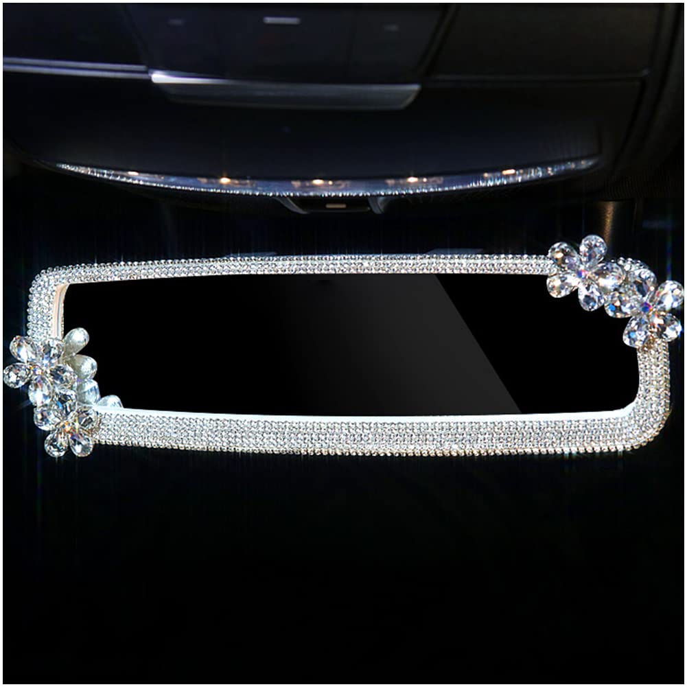 

YUYAKESHI Diamond Sparkling Room Mirror Decoration, Stylish Interior Trim, Car Accessories, Rearview Mirror (Crystal Flower)