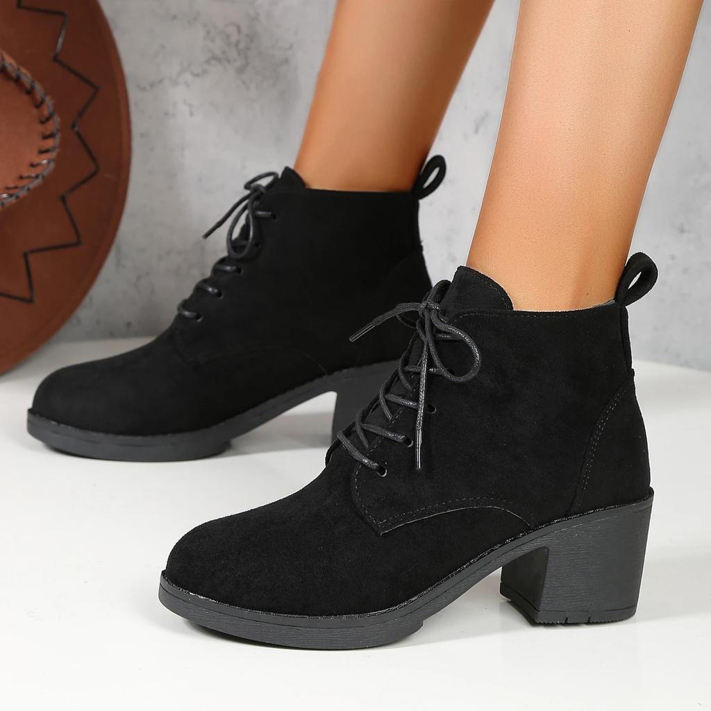 Fashion Comemore 2025 New Women Boots Lace Up Ankle Boots Zapatos Mujer Fashion High Heels Ladies Casual Spring Pumps Platform Heel 43
