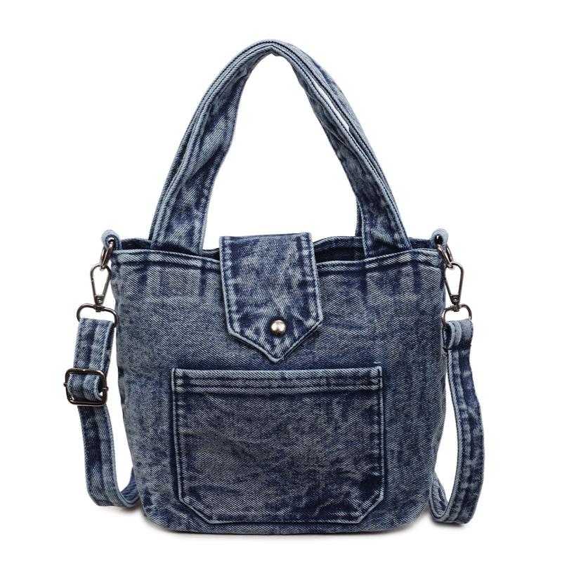 

Denim vintage handbag for women2026New casual niche bucket bag for daily commuting and phe carrying синій