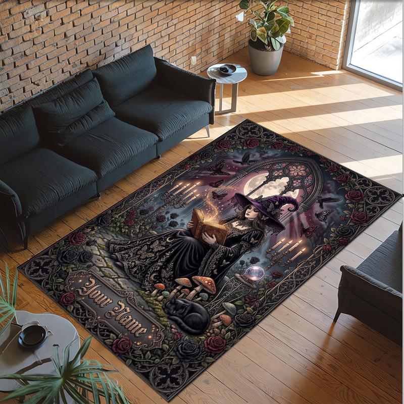 Witchcraft Theme Crystal Velvet Rug Personalized Custom Name Text Soft Floor Mat Home Decor