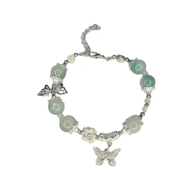 Luxurious Butterfly Charm Bracelet With Gradient Glass Beads For Women