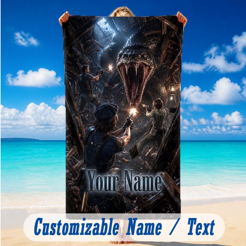 Beach Towel Custom Name Text, Quick Dry Large Towel For Beach HomeResident Evil