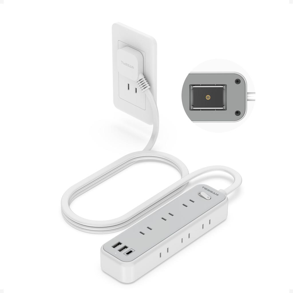 TESSAN Power Strip with Magnetic Extension Cord, Slim Plug, 2m Length, USB, Multi-Outlet, 9 AC Ports (1 USB-C, 2 USB-A), Magnetic Type-C, Multi-Power