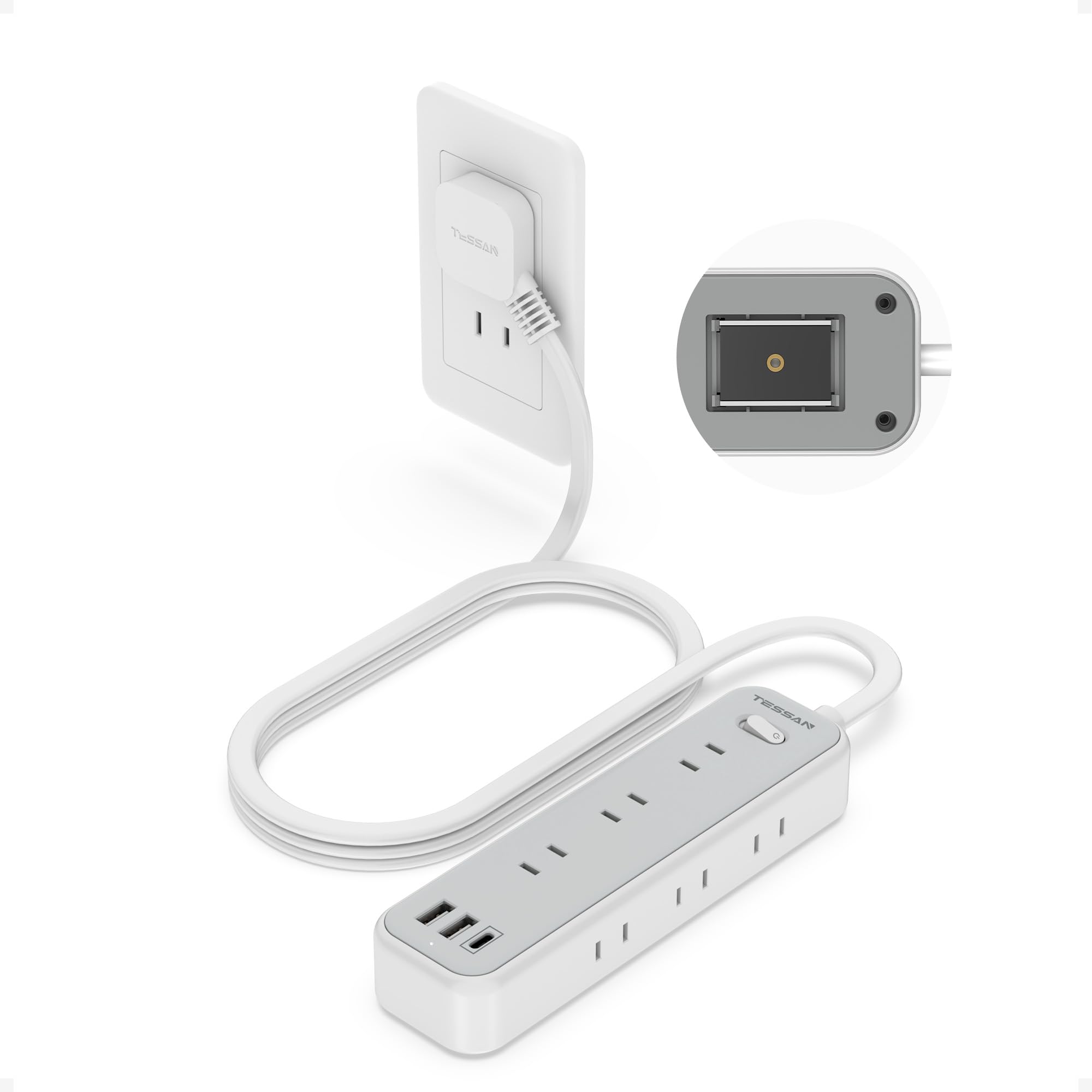 

TESSAN Power Strip with Magnetic Extension Cord, Slim Plug, 2m Length, USB, Multi-Outlet, 9 AC Ports (1 USB-C, 2 USB-A), Magnetic Type-C, Multi-Power