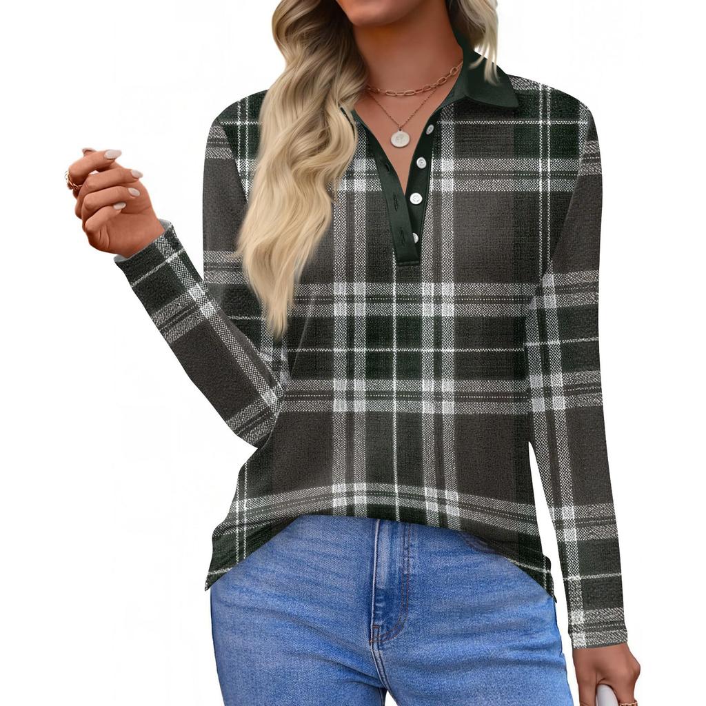 Dámská móda Ležérní klopa Krátký Dlouhý rukáv Potisk Košile Dámské Zapínací topy