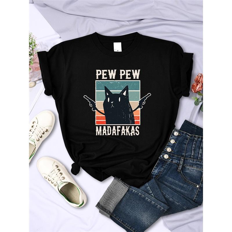 Pew Pew Madafaks Cute Funny Print Women T Shirts Hip Hop Vintage Tee Clothes Creativity Casual Tops Crewneck Womans Short Sleeve