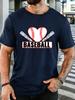 Unisex Short Sleeve T Shirt Baseball Heart Bat Graphic Tee Sports Art Print Tops Summer Soft Cotton Casual Street Wear Adult Male