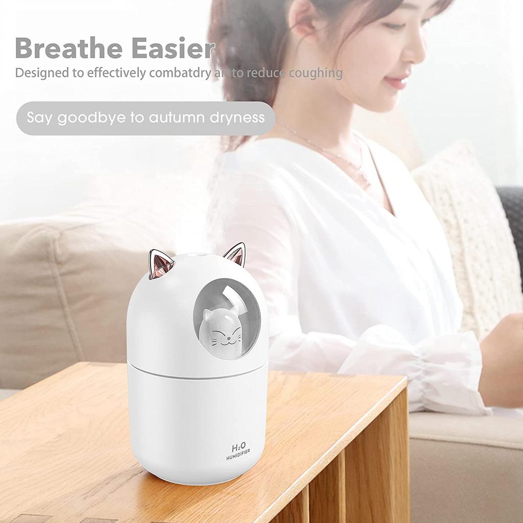 Cute Cat Cool Mist Humidifier for Home,Cat Night Light Essential Pure Air for Baby Room,Easy Clean Quiet Operation White