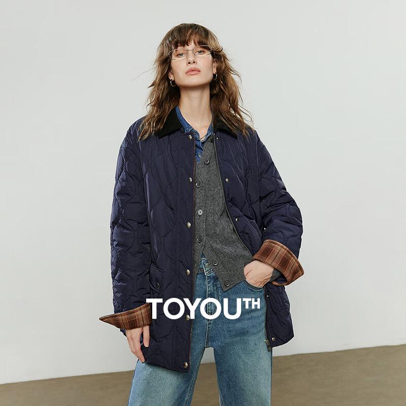 Chuyu Women's Loose Fit Corduroy Patchwork Plaid Padded Jacket