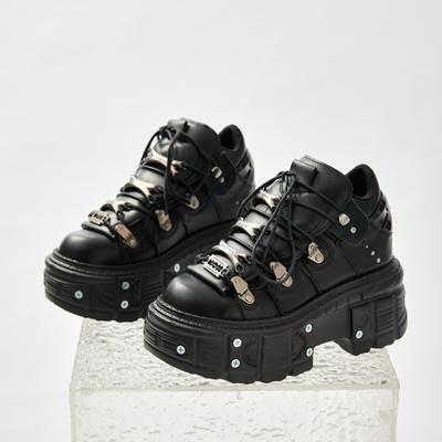 New Punk Style Women Black Rock Metal Decor Lace-up Heel Height Platform Shoes Gothic Man Sneakers Women Ankle Boots