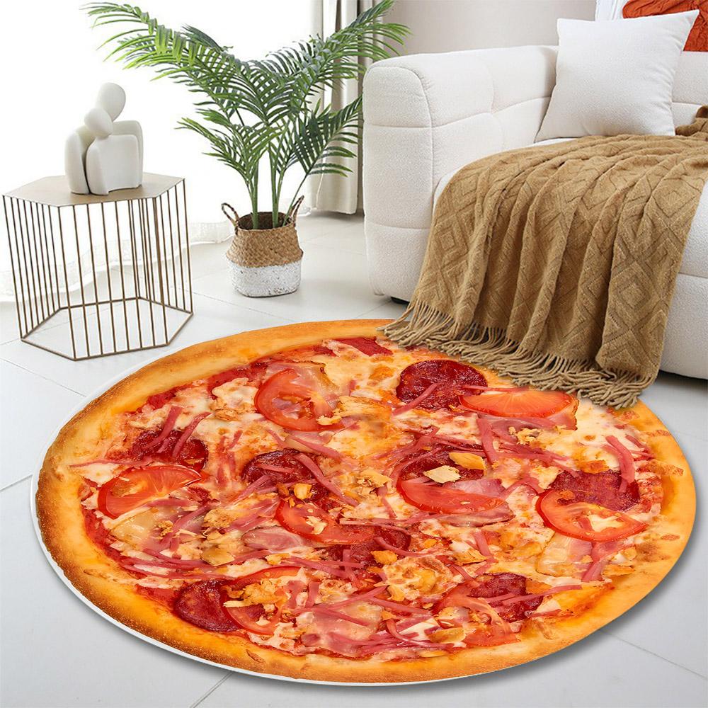 Delicious Pepperoni Pizza Print Print round rug, living room, bedroom, playroom carpet, non slip floor mat, gift