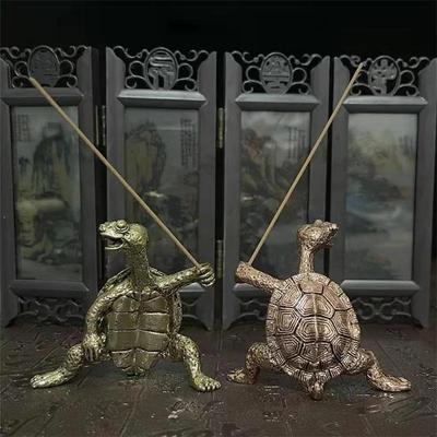 Antique Copper Kung Fu God Turtle Line Incense Incense Holder Home Room Funny Line Incense Burner Tea Table Decoration