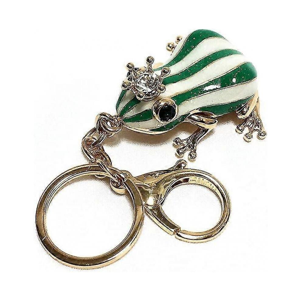Creative Frog Keychain Cute Green Frog Keyring Funny Frog Keyring with White Stripes for Boyfriend Lover Gift Decoration Pendant