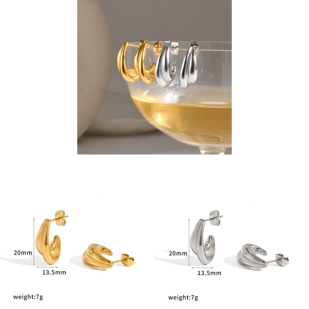 Geometric C Shaped Stainless Steel Earrings With Pvd Gold Finish For Women Summer Trend