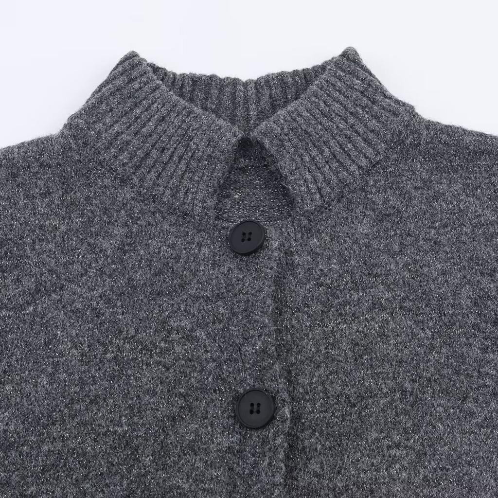 European and American style, new women's clothing, foreign style, fashionable, stand-up collar gold thread knitted cardigan jacket