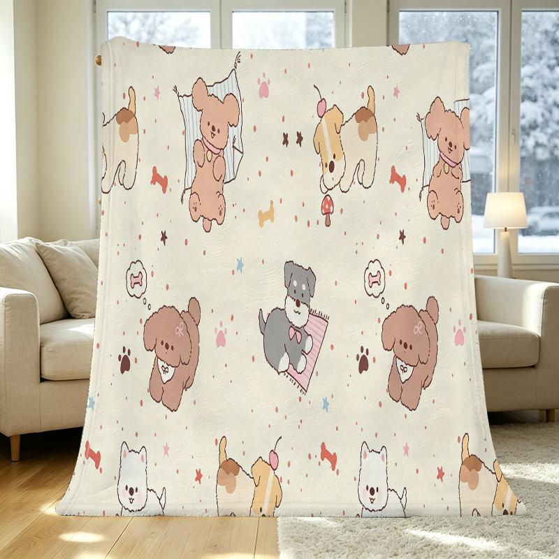 Cartoon Dog Flannel Blanket: Anti-Pilling, Soft Warm All-Season Home Decor, Perfect for Halloween Christmas