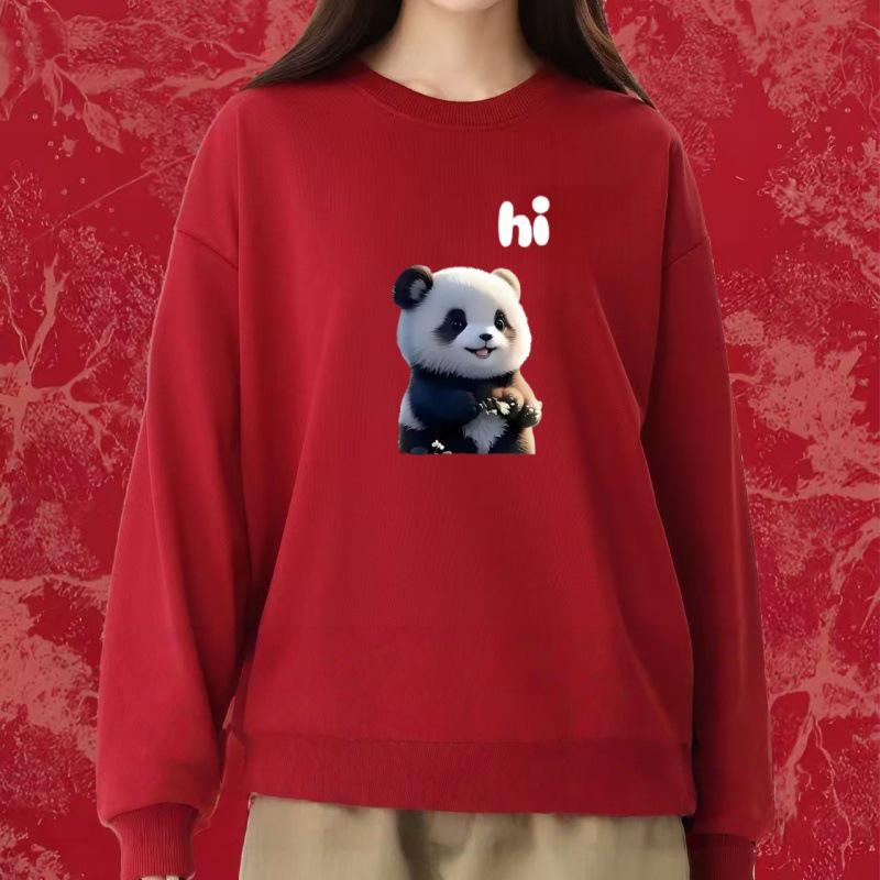 Custom Panda Pattern Heavyweight Long Sleeve Crew Neck Sweatshirt for Milk Tea Shop Workwear