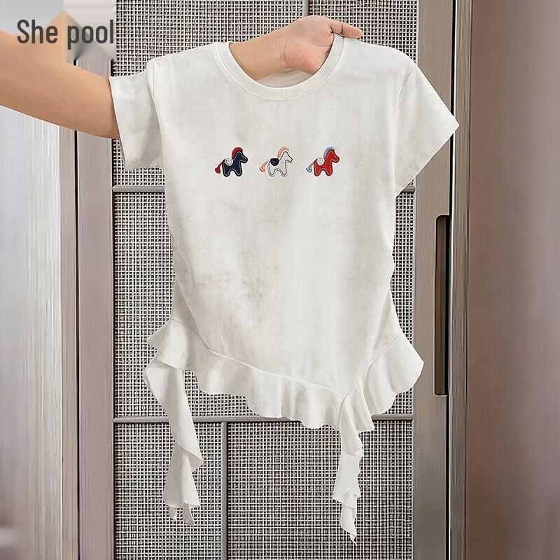 Women s Cartoon Print Ruffle Hem T-shirt M