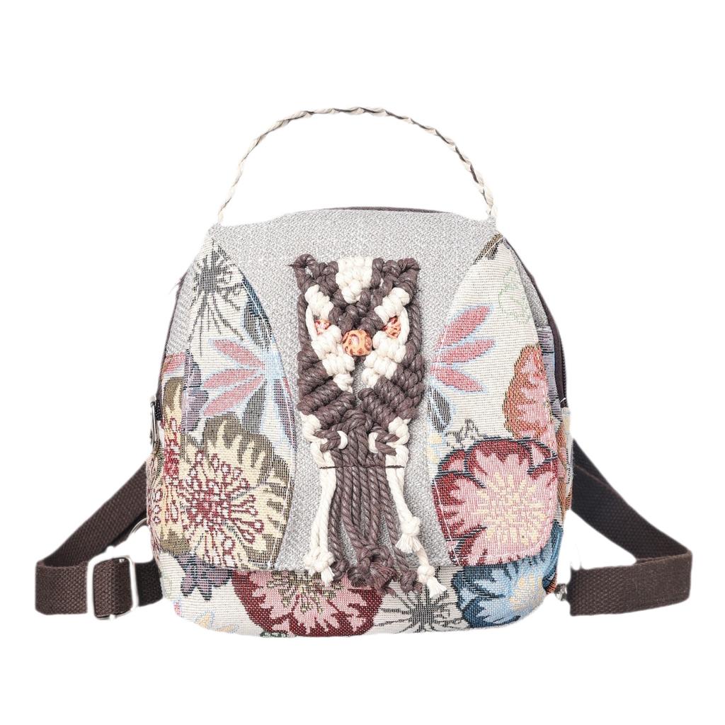 National Style Embroidery Double Shoulder Bag, Women's Small Bag, Hand-held and Cross-body Bag, Retro and Artistic Backpack