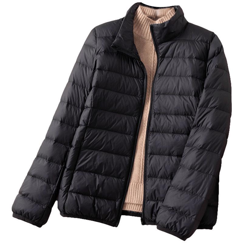 Women's Lightweight Black Down Jacket 2025 - Small Size, Short, Thin Inner Layer, Stand-Up Collar for Middle-Aged Women