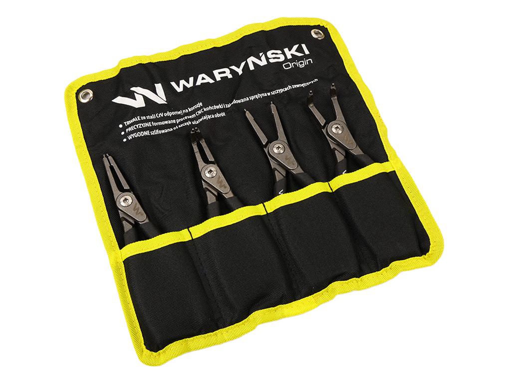 Set of circlip pliers, 185mm straight and 170mm bent, external and internal, 4 pcs, Waryński