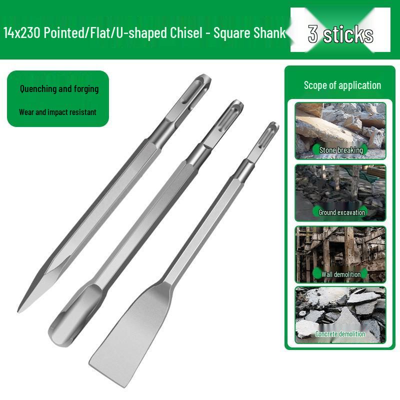 Ultra-thin Hammer Drill Bit Set: Square, Round, Hex Shank Chisels & Pick Bits for Electric Drill and Wall Slotting.
