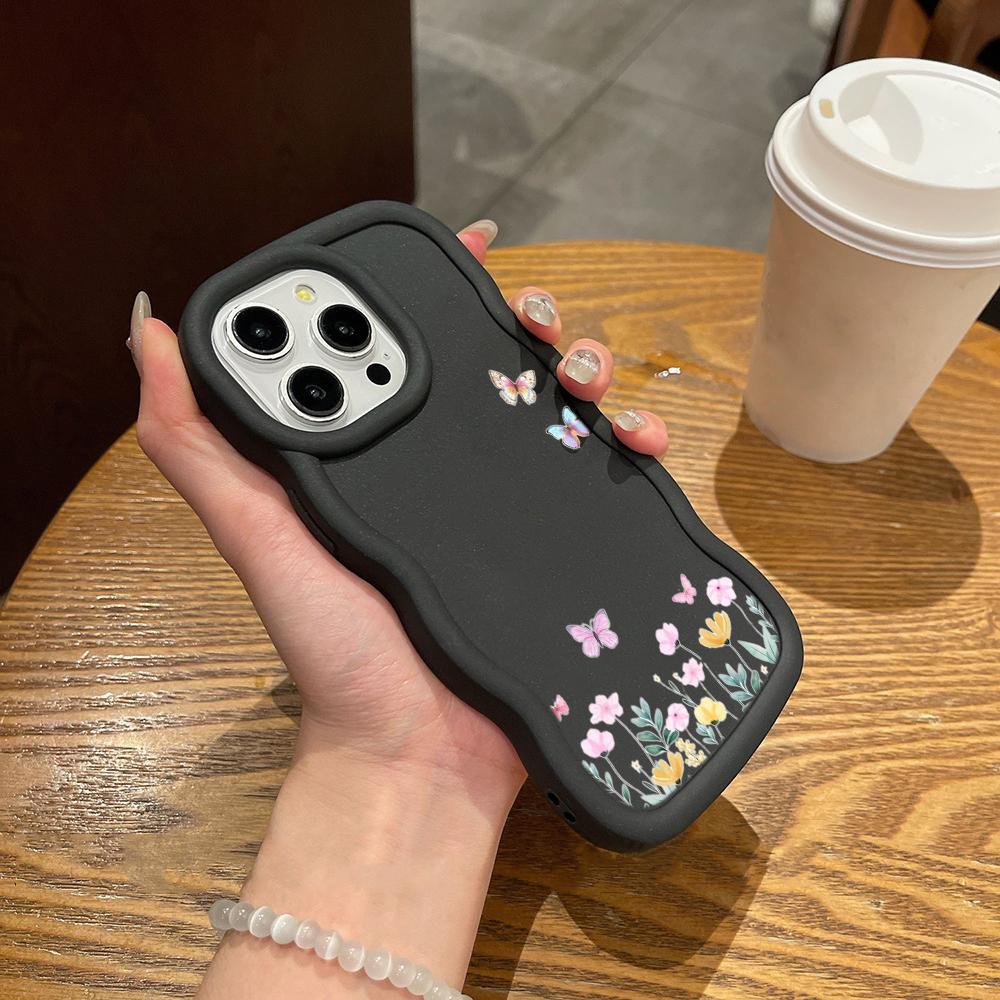 N86 Mały świeży kwiat motyl Macaron Falista krawędź etui na telefony iPhone 16 Pro Max Samsung S24 Plus S23 Ultra Xiaomi Redmi Note 13 etui odporne na wstrząsy