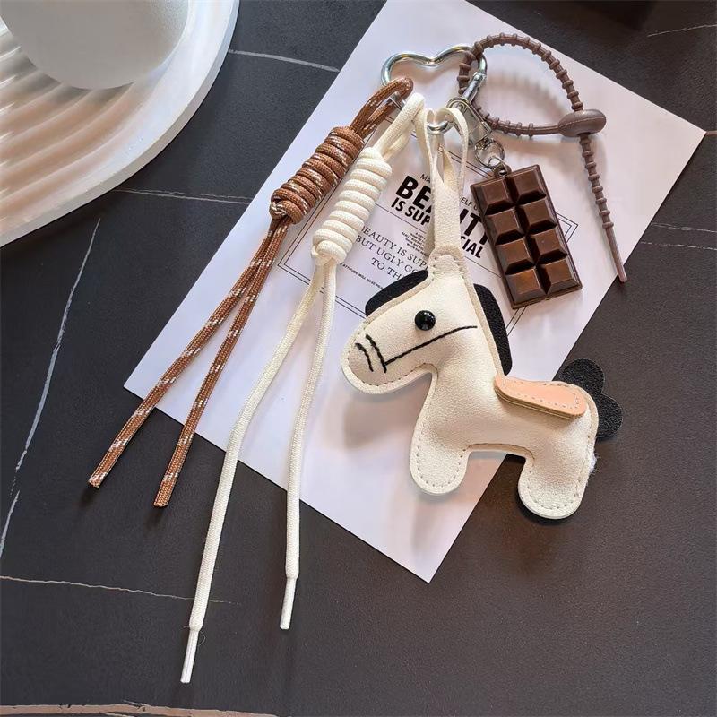 3d Cute Animal Keychain Creative Little Horse-shaped Bag Charm Horse Year Mascot Decoration Woven Rope Chocolate Keychain Gift