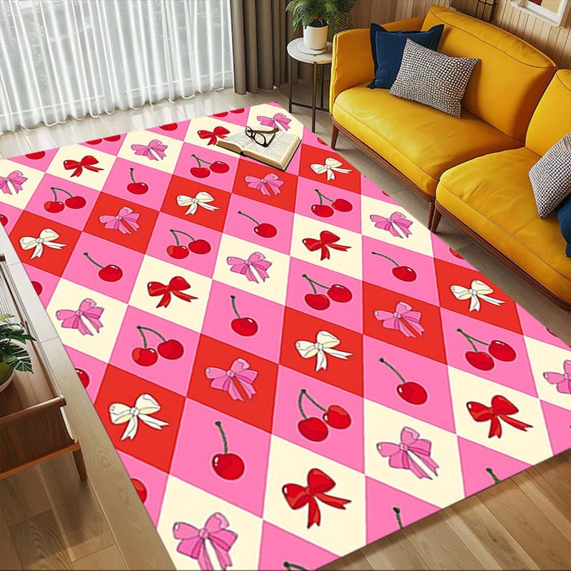 Cherries Bow Pattern Area Rug, Office Carpet Indoor Outdoor Entrance Doormat, Non-Slip Soft And Comfortable, Living Room, C122086