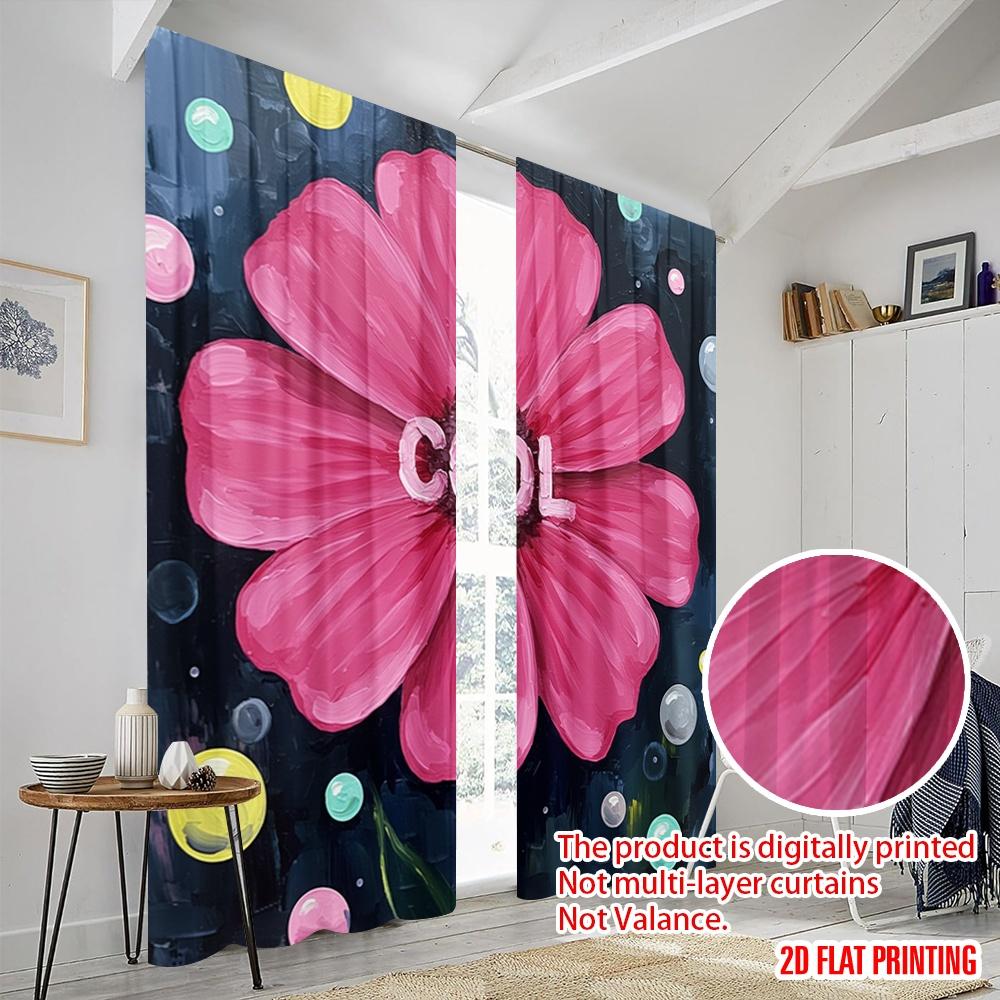 2 Stück 2D Flachdruck Vorhänge Rosa Blume Kühl Polyester Ohne Strom Feiertagsdekorationen für Feiertagsfeiern