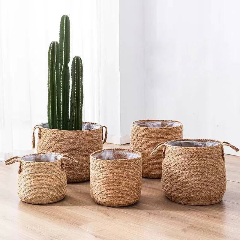 Woven Grass Planter Pot With Breathable Design For Living Room Decor Large Size