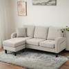 Sofá rinconero en L con chaise longue – 3 plazas, 166 x 118 x 77 cm, tejido de algodón y lino, patas de plástico, modular, sala de estar, apartamentos y oficinas