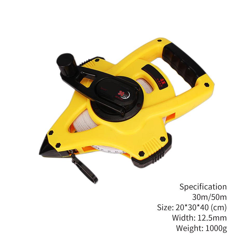30m Yellow Plastic Shell Steel Frame Measuring Tape with Fiberglass Hand Crank for Engineering Surveying