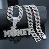 New Men's Full Diamond Chain Hip Hop Style Personalized English MONEY Pendant Necklace