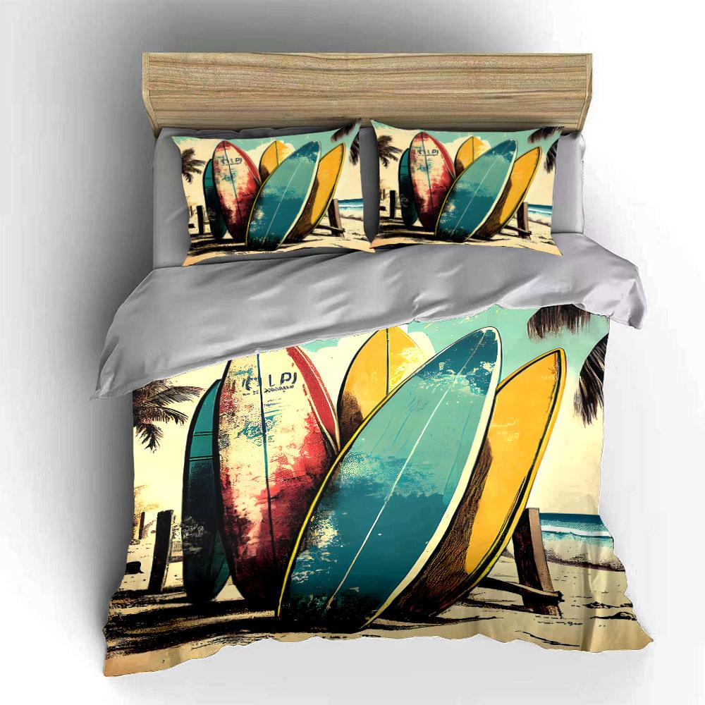 Bunte Surfbretter und Palmen. Bettwäsche-Sets Bettbezug-Sets Bettbezüge Kissenbezüge(1 * Bettbezug 2 * Kissenbezüge ohne Bettdecke)