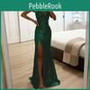 Dress Shoulder Evening Lady Off V Neck Side Slit Floor Length Sequin